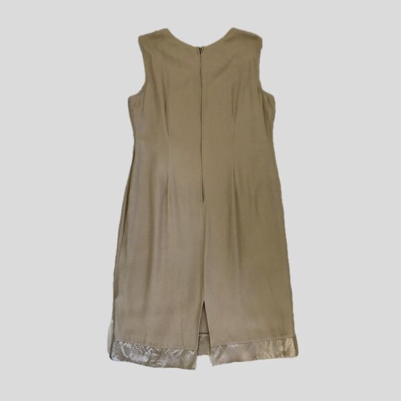 Vintage Tan Mocha Neutral Sleeveless Minimalist 90s Chic Satin Trimmed Dress - L - Picture 3 of 7